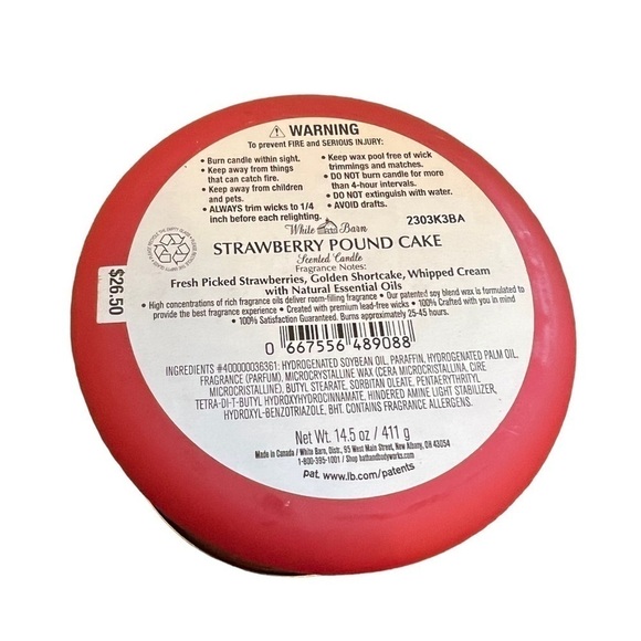 White Barn Bath & Body Works 3 Wick Candle Strawberry Pound Cake - Picture 6 of 6